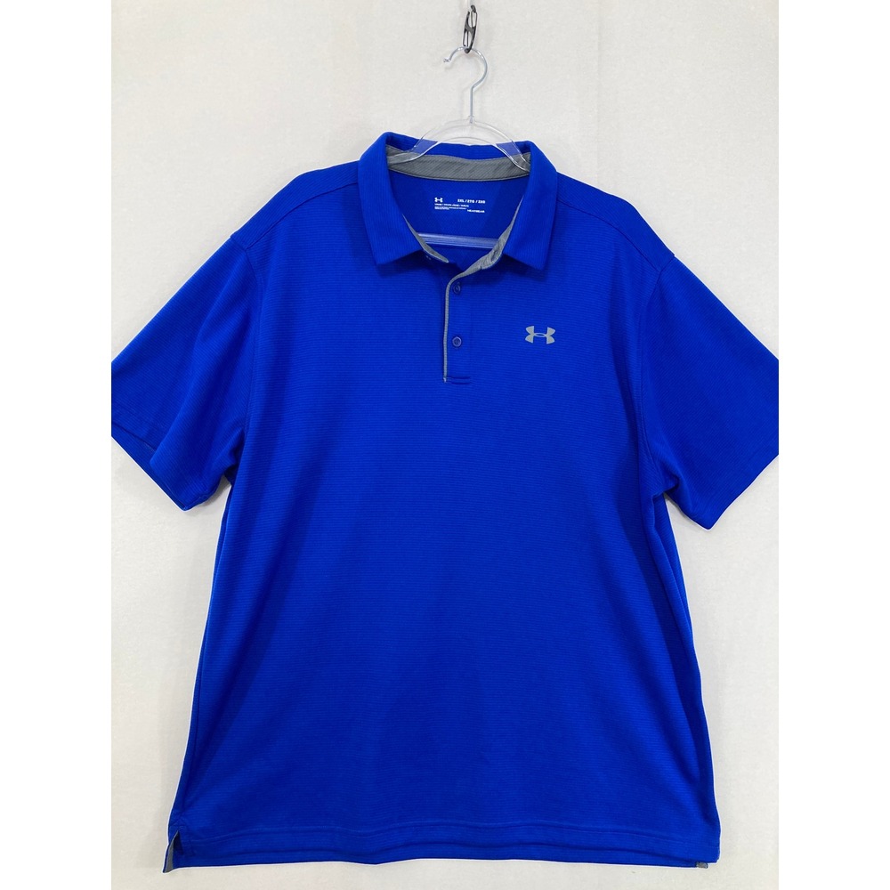 Under Armour Polo Shirt 2XL Blue HeatGear Short Sleeve Loose Fit Athletic Golf